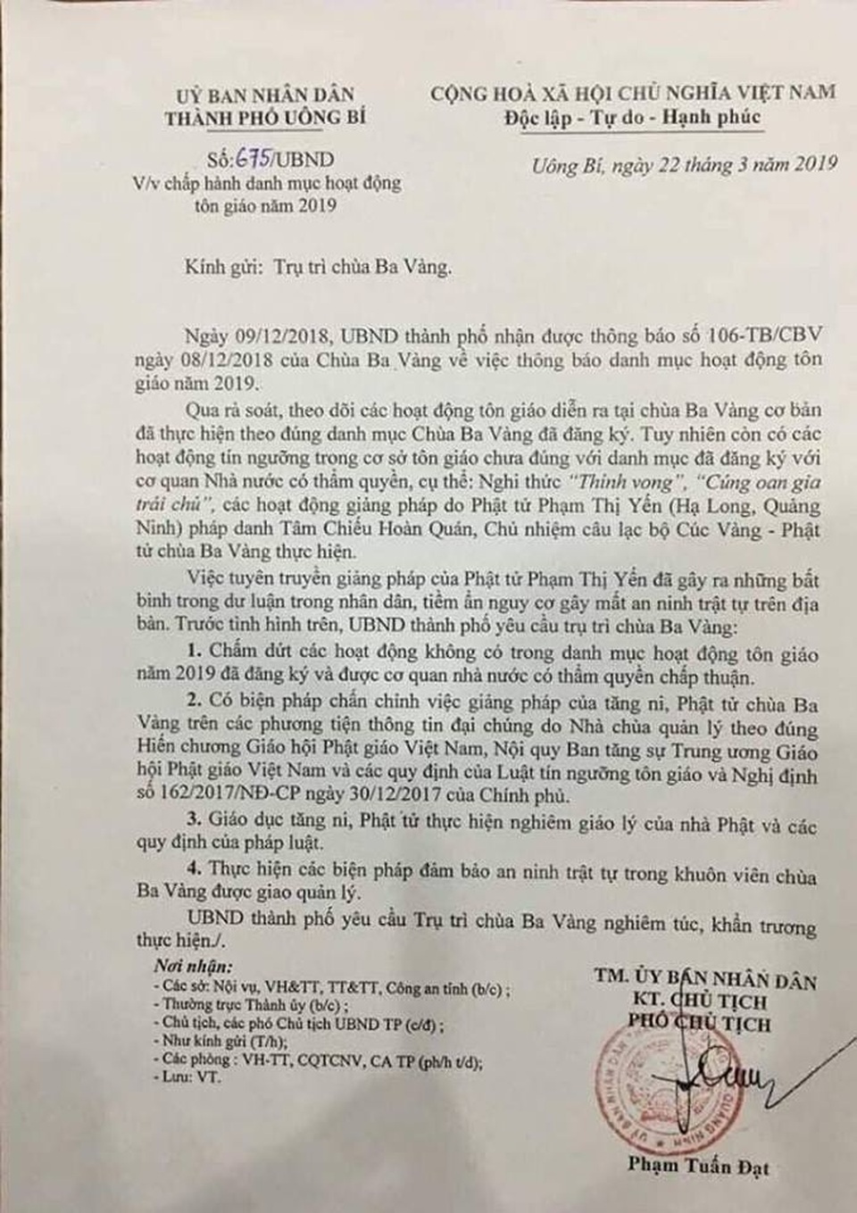 Yêu cầu chùa Ba Vàng chấm dứt hoạt động “thỉnh vong báo oán”, cúng “oan gia trái chủ” - 3 Yêu cầu chùa Ba Vàng chấm dứt hoạt động “thỉnh vong báo oán”, cúng “oan gia trái chủ” - 3