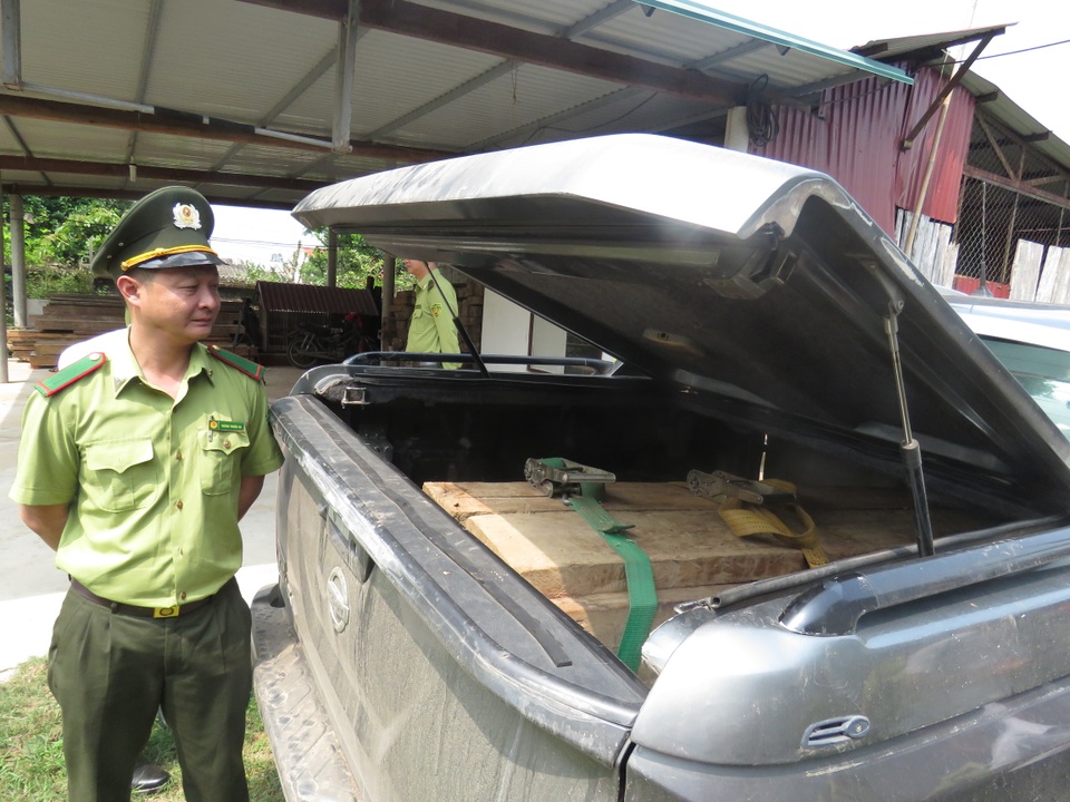 Bắt xe bán tải lắp biển giả, vận chuyển gỗ lậu - 1 Bắt xe bán tải lắp biển giả, vận chuyển gỗ lậu - 1