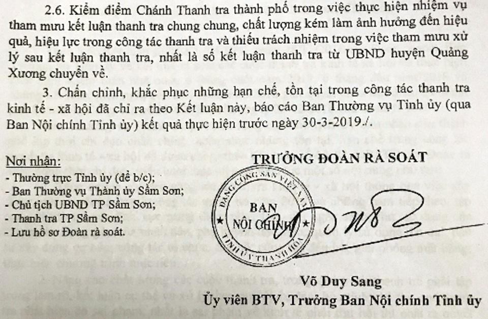 Chánh Thanh tra thành phố Sầm Sơn bị đề nghị kiểm điểm - 1 Chánh Thanh tra thành phố Sầm Sơn bị đề nghị kiểm điểm - 1