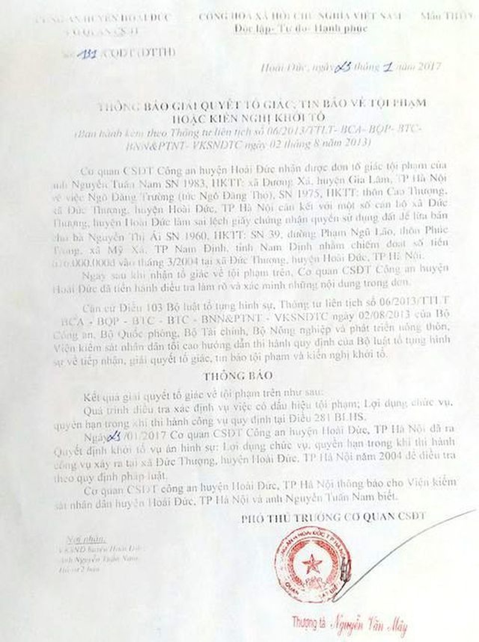 Nguyên chủ tịch huyện Hoài Đức ký cấp sổ đỏ cho “đất ma”: Lộ diện hàng loạt cán bộ bị khởi tố - 6 Nguyên chủ tịch huyện Hoài Đức ký cấp sổ đỏ cho “đất ma”: Lộ diện hàng loạt cán bộ bị khởi tố - 6