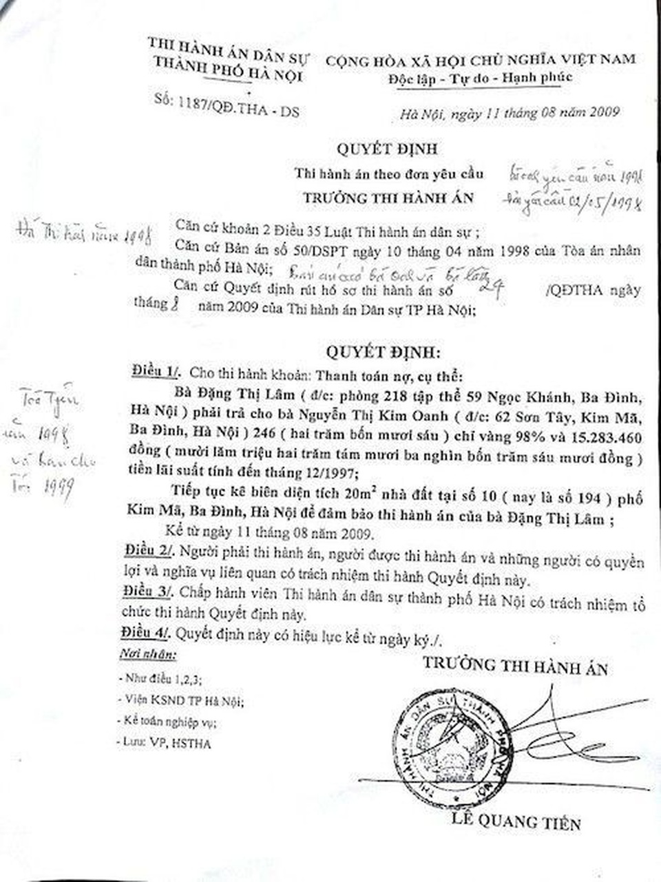 Thụ lý giải quyết tố cáo nguyên Cục trưởng Cục thi hành án dân sự TP Hà Nội - 5