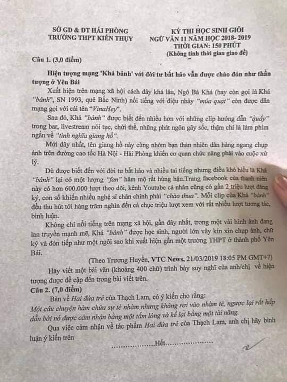 Khá bảnh vào đề thi học sinh giỏi Văn: Giám đốc Sở GDĐT Hải Phòng nói gì? - 1 Khá bảnh vào đề thi học sinh giỏi Văn: Giám đốc Sở GDĐT Hải Phòng nói gì? - 1