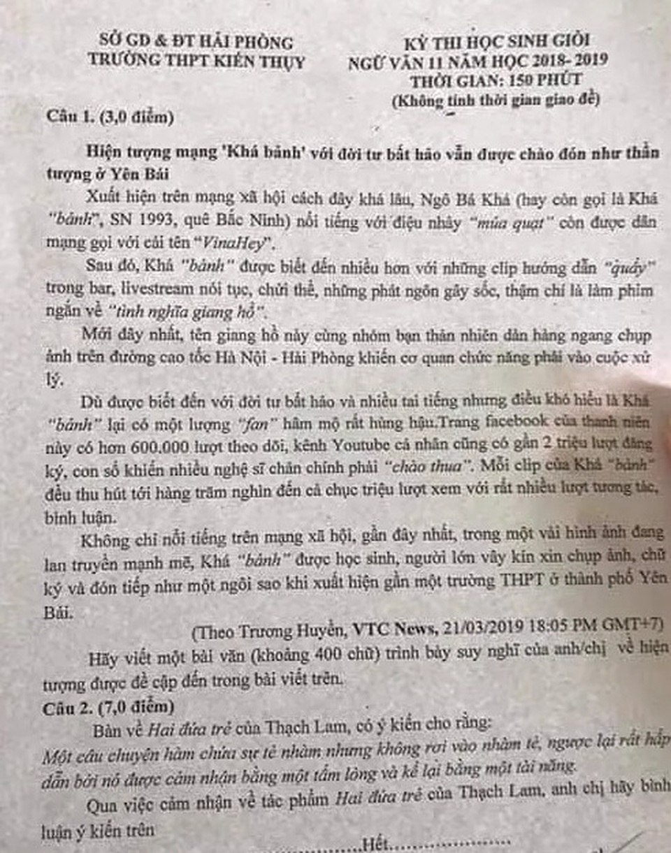 Tranh cãi hiện tượng Khá bảnh” vào đề Văn học sinh giỏi - 2 Tranh cãi hiện tượng Khá bảnh” vào đề Văn học sinh giỏi - 2