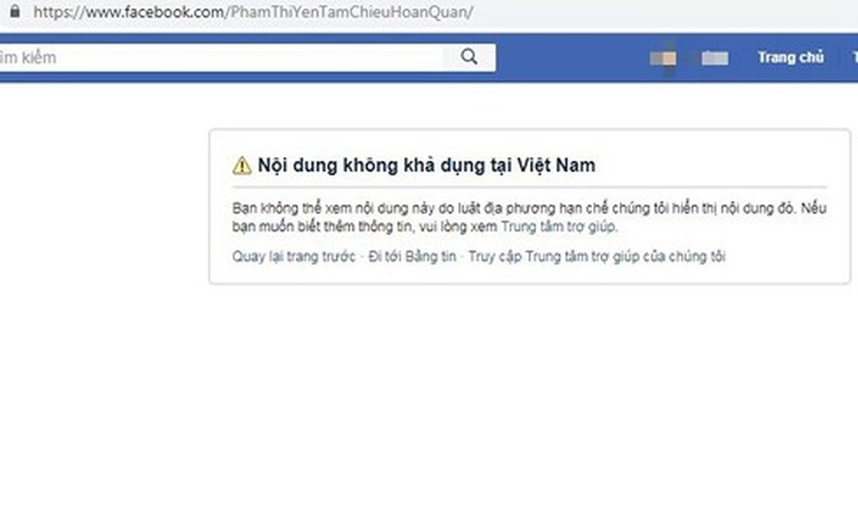 Facebook khóa tài khoản của bà Phạm Thị Yến chùa Ba Vàng - 1 Facebook khóa tài khoản của bà Phạm Thị Yến chùa Ba Vàng - 1