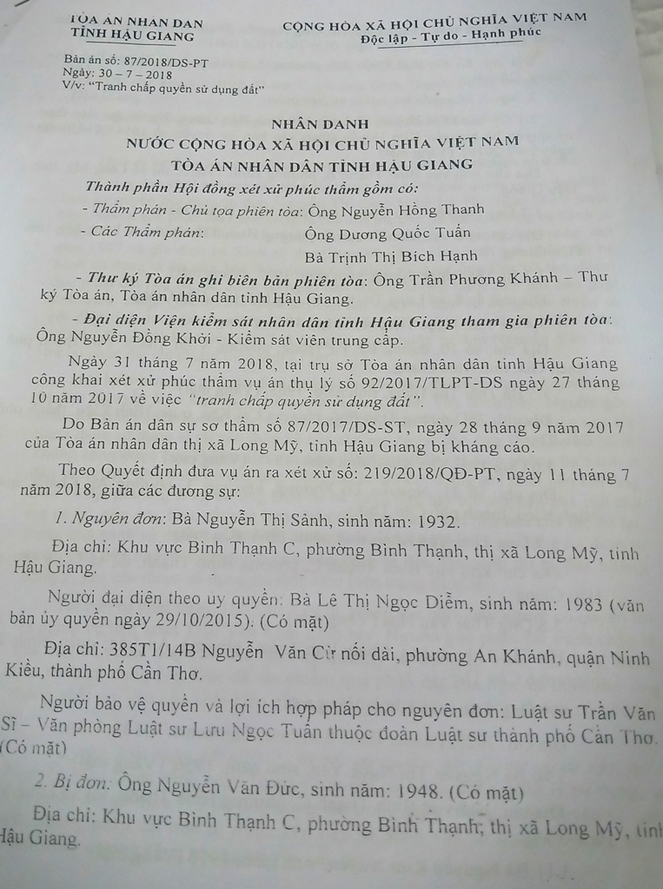 Hậu Giang: Vì sao khó thi hành một án tranh chấp đất chỉ có giá hơn 13 triệu đồng? - 1 Hậu Giang: Vì sao khó thi hành một án tranh chấp đất chỉ có giá hơn 13 triệu đồng? - 1