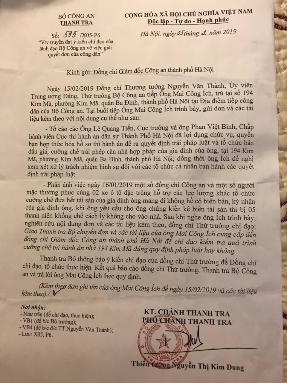 Thứ trưởng Bộ Công an chỉ đạo kiểm tra lại vụ cưỡng chế thi hành án nhà 194 Kim Mã - 2