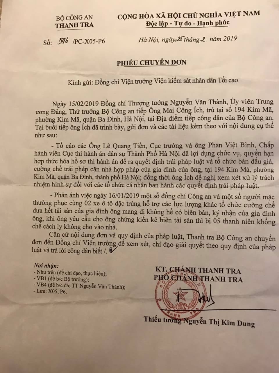 Thứ trưởng Bộ Công an chỉ đạo kiểm tra lại vụ cưỡng chế thi hành án nhà 194 Kim Mã - 1