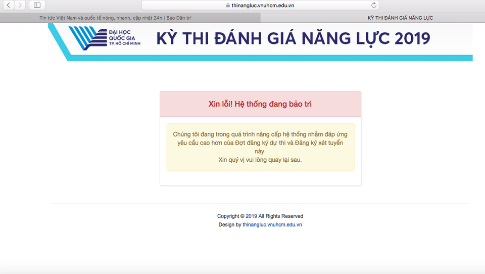 Cổng đăng ký trực tuyến thi năng lực ĐH Quốc gia TPHCM bị “treo” - 1 Cổng đăng ký trực tuyến thi năng lực ĐH Quốc gia TPHCM bị “treo” - 1
