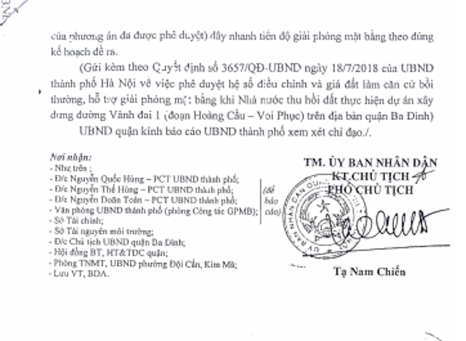 TP Hà Nội đốc thúc xác định lại giá đất để bồi thường dự án làm đường Liễu Giai - Núi Trúc - 3 TP Hà Nội đốc thúc xác định lại giá đất để bồi thường dự án làm đường Liễu Giai - Núi Trúc - 3
