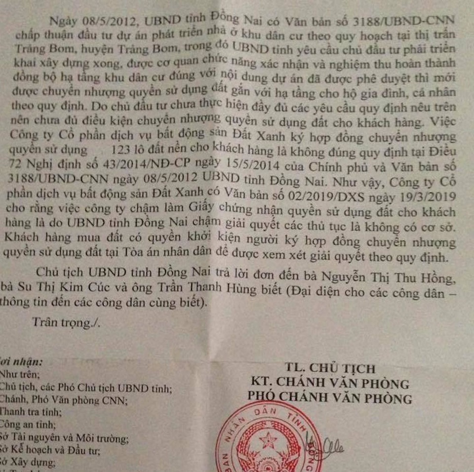 Bị doanh nghiệp quy trách nhiệm chậm ra “sổ đỏ”, tỉnh Đồng Nai nói gì? - 2 Bị doanh nghiệp quy trách nhiệm chậm ra “sổ đỏ”, tỉnh Đồng Nai nói gì? - 2