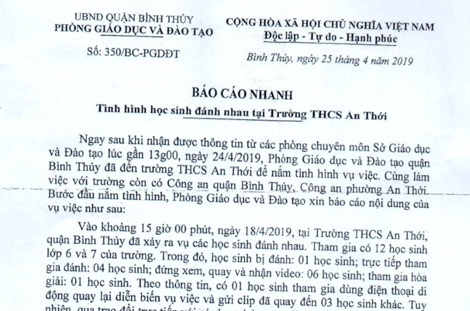 Buộc thôi học 2 tuần với 3 học sinh trực tiếp đánh nữ sinh lớp 6 - 1 Buộc thôi học 2 tuần với 3 học sinh trực tiếp đánh nữ sinh lớp 6 - 1