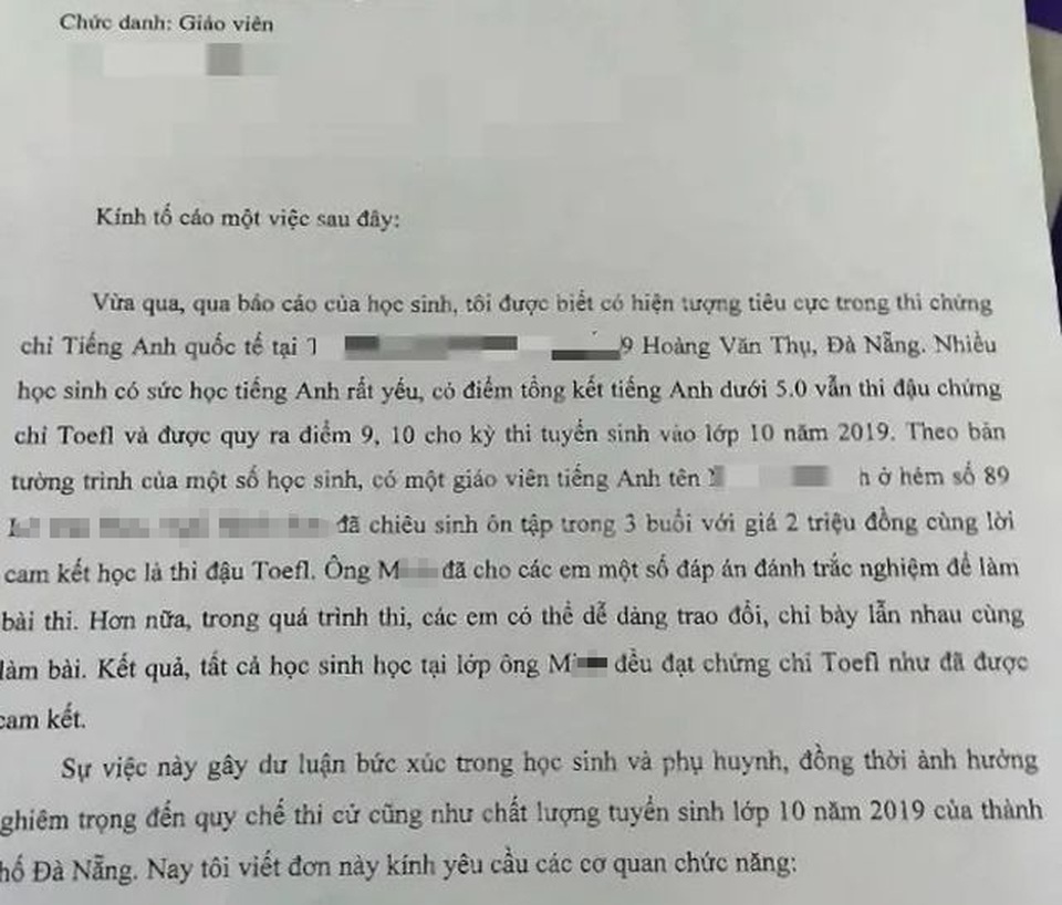 Có đơn “tố” tiêu cực ngay trước khi Đà Nẵng thay đổi quy định thi tuyển sinh lớp 10 - 1 Có đơn “tố” tiêu cực ngay trước khi Đà Nẵng thay đổi quy định thi tuyển sinh lớp 10 - 1