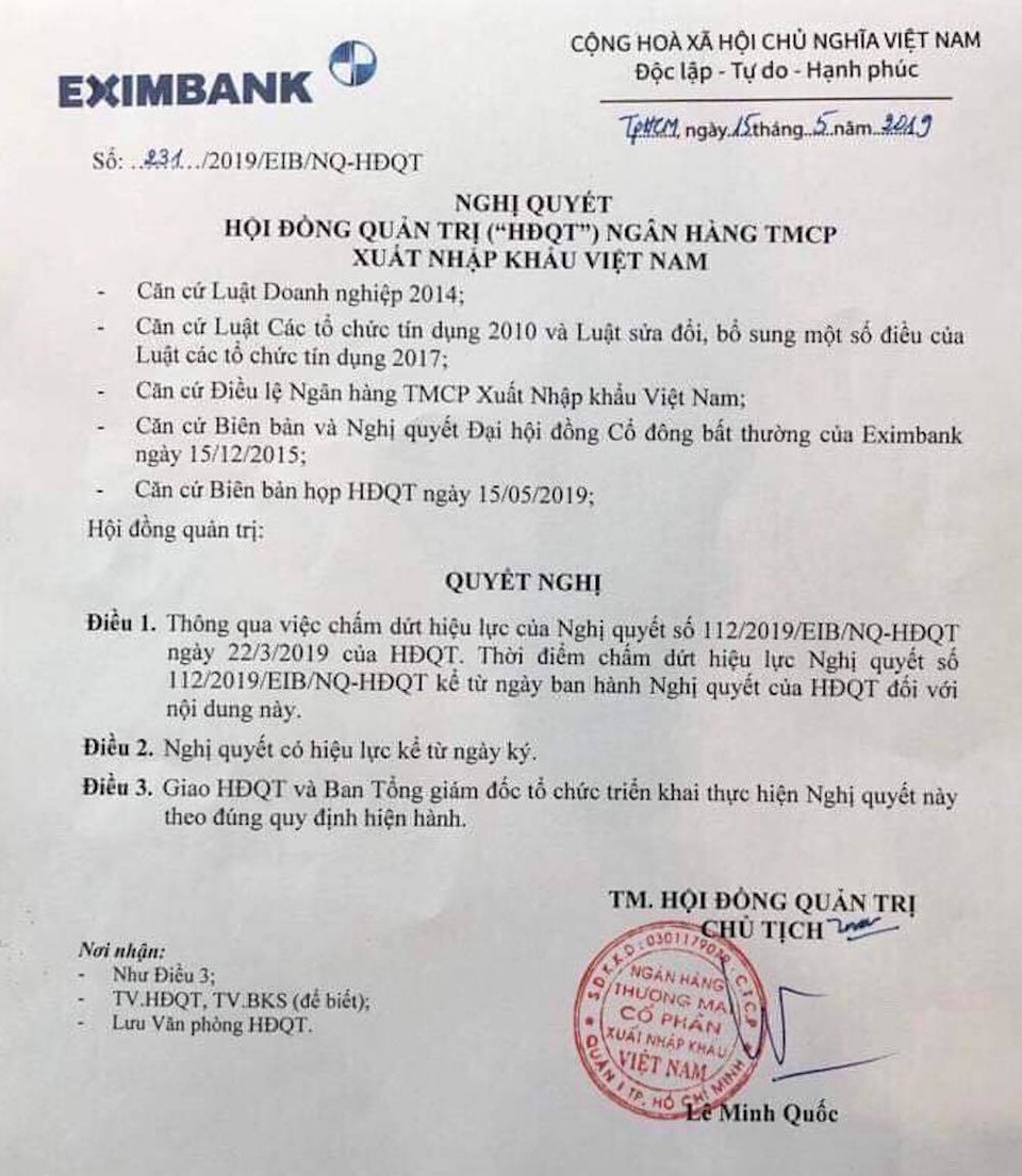 Toà huỷ bỏ lệnh cấm, bà Lương Thị Cẩm Tú trở lại ghế Chủ tịch HĐQT Eximbank - 3 Toà huỷ bỏ lệnh cấm, bà Lương Thị Cẩm Tú trở lại ghế Chủ tịch HĐQT Eximbank - 3