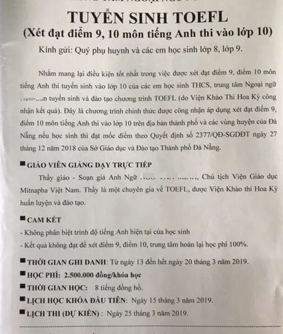 Đà Nẵng đề nghị “thầy cho mẹo làm bài thi tiếng Anh quốc tế” chấm dứt giảng dạy - 1 Đà Nẵng đề nghị “thầy cho mẹo làm bài thi tiếng Anh quốc tế” chấm dứt giảng dạy - 1