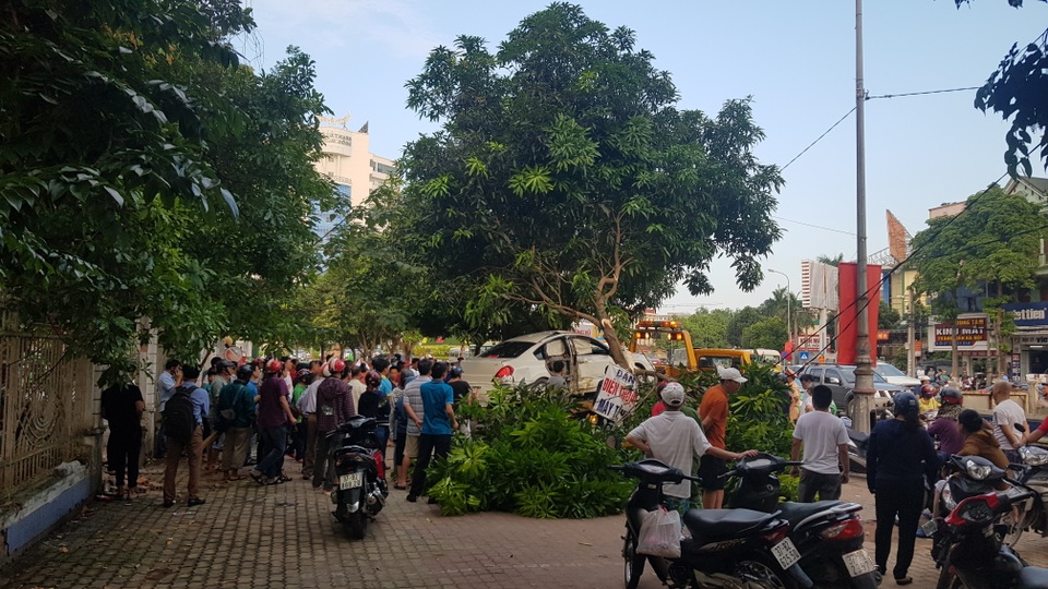 Hàng trăm người kéo đến xem ô tô leo cây, đâm sập tường - 6 Hàng trăm người kéo đến xem ô tô leo cây, đâm sập tường - 6