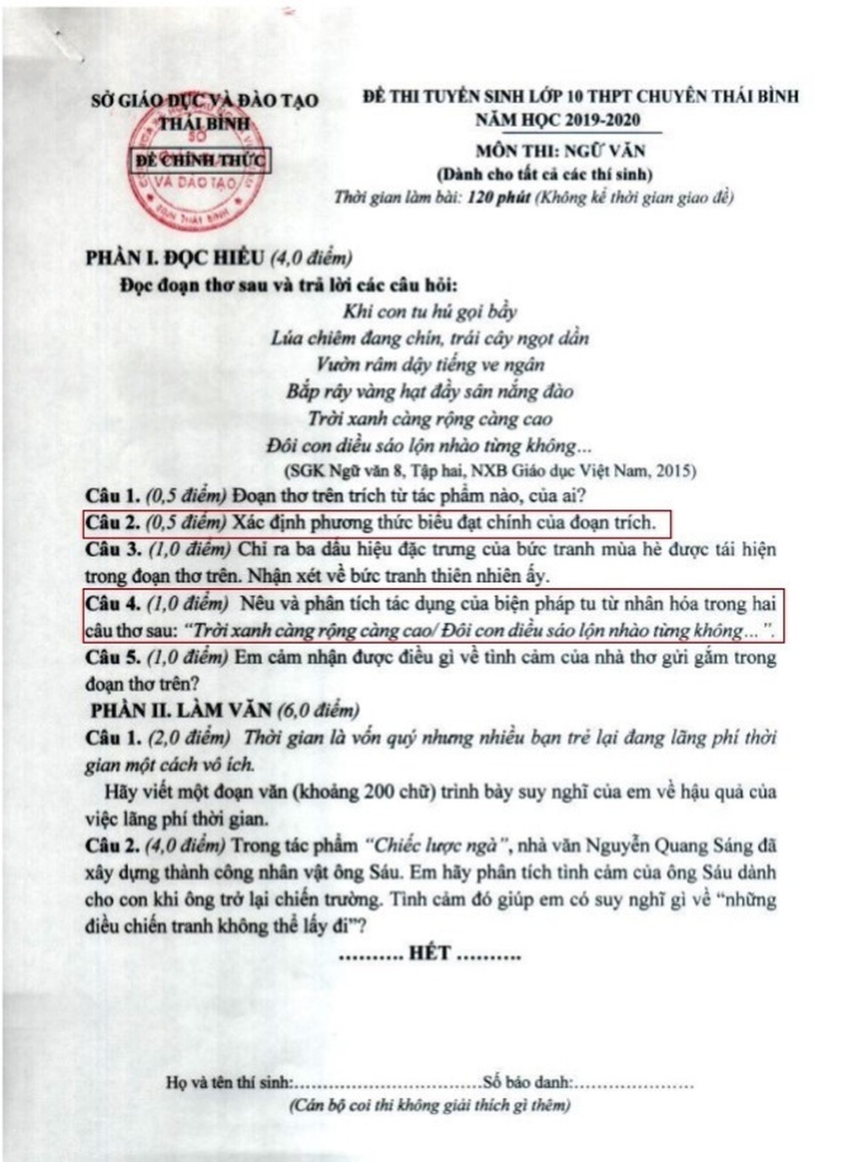 “Đề thi và đáp án Ngữ văn vào trường THPT Chuyên Thái Bình không có vấn đề gì” - 1 “Đề thi và đáp án Ngữ văn vào trường THPT Chuyên Thái Bình không có vấn đề gì” - 1