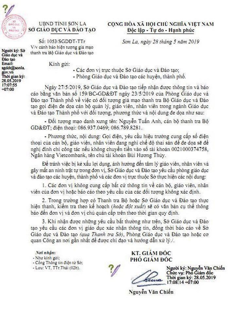 Sơn La: Giả mạo thanh tra Bộ Giáo dục dọa tống tiền giáo viên - 1 Sơn La: Giả mạo thanh tra Bộ Giáo dục dọa tống tiền giáo viên - 1