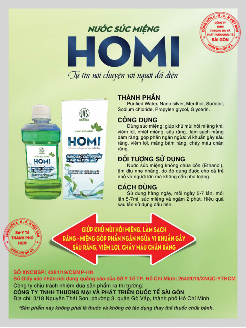 Nước súc miệng Homi - Ngăn ngừa vi khuẩn gây viêm lợi, chảy máu chân răng - 3 Nước súc miệng Homi - Ngăn ngừa vi khuẩn gây viêm lợi, chảy máu chân răng - 3