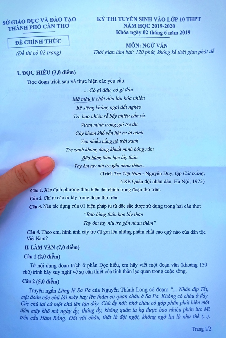 Tuyển sinh lớp 10 Cần Thơ: Đề Văn vừa sức, dễ lấy điểm 6-7 - 1