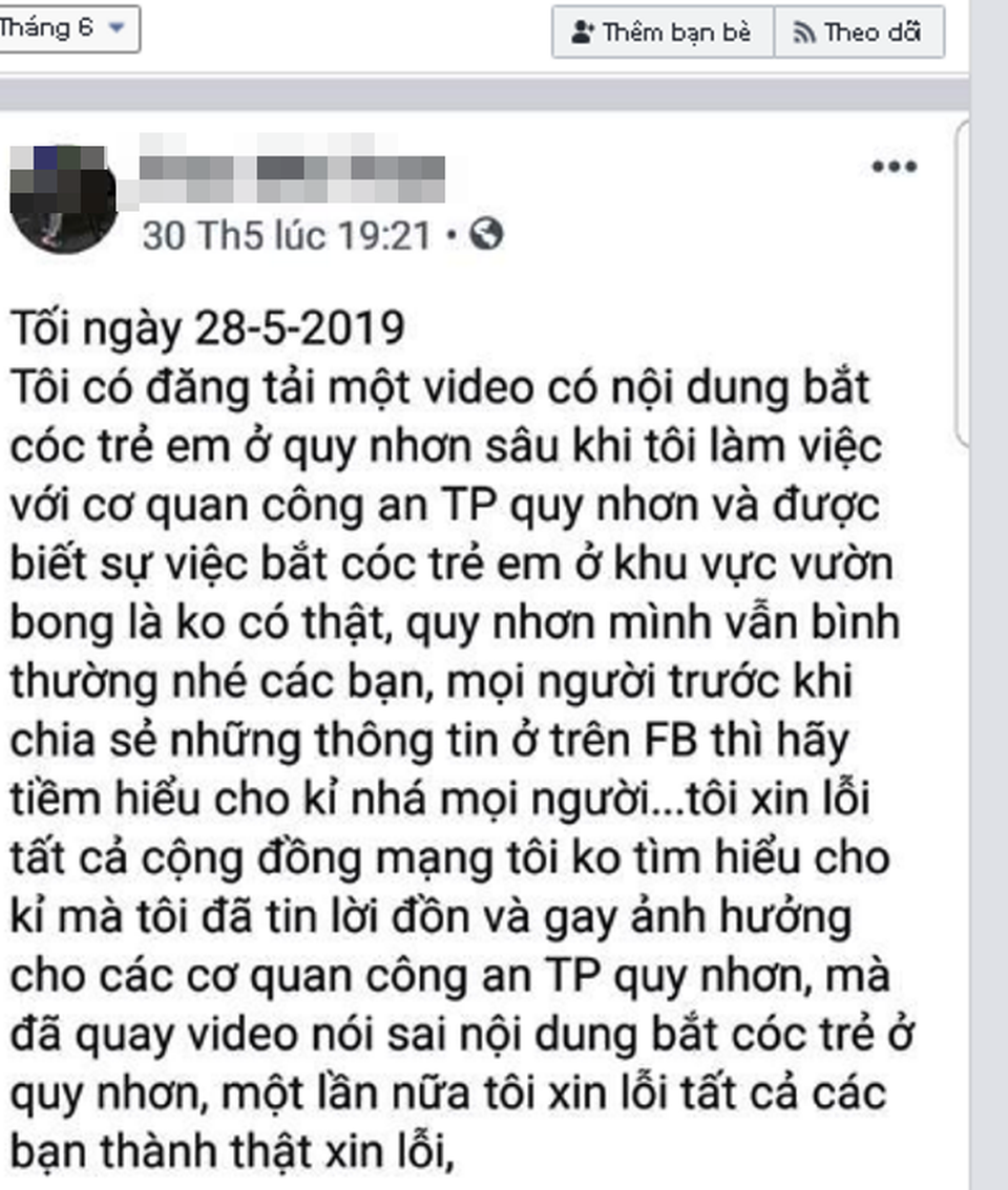 Xử lý người tung tin sai sự thật vụ bắt cóc trẻ em ở Quy Nhơn - 1 Xử lý người tung tin sai sự thật vụ bắt cóc trẻ em ở Quy Nhơn - 1