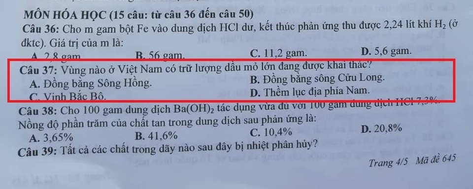 Tuyển sinh lớp 10 ở Nghệ An: Nhầm kiến thức Địa lý vào đề thi môn Hóa? - 1 Tuyển sinh lớp 10 ở Nghệ An: Nhầm kiến thức Địa lý vào đề thi môn Hóa? - 1