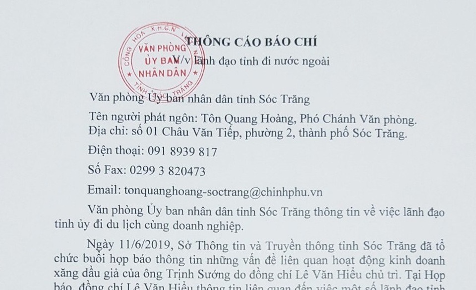 Sóc Trăng thông tin chính thức việc cán bộ đi nước ngoài bằng tiền doanh nghiệp - 1 Sóc Trăng thông tin chính thức việc cán bộ đi nước ngoài bằng tiền doanh nghiệp - 1