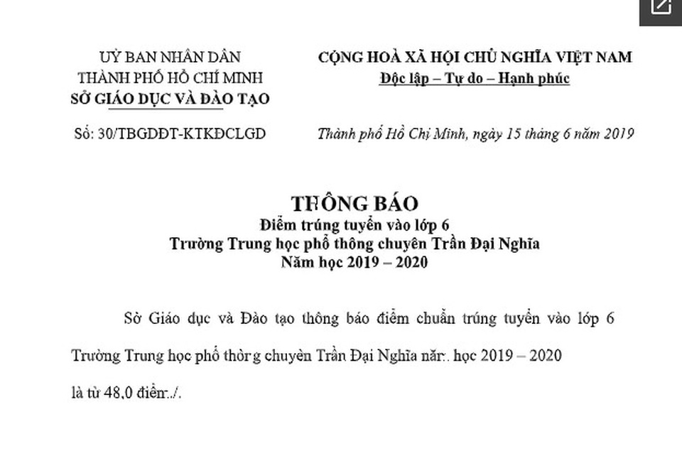 Đạt 48 điểm là trúng tuyển vào lớp 6 Trường THPT chuyên Trần Đại Nghĩa - 2 Đạt 48 điểm là trúng tuyển vào lớp 6 Trường THPT chuyên Trần Đại Nghĩa - 2