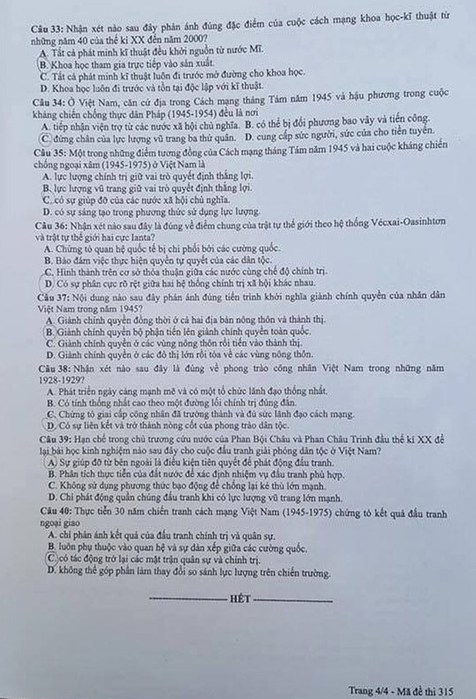 Môn Lịch sử - Đề thi và đáp án chính thức THPT quốc gia 2019 - 5 Môn Lịch sử - Đề thi và đáp án chính thức THPT quốc gia 2019 - 5