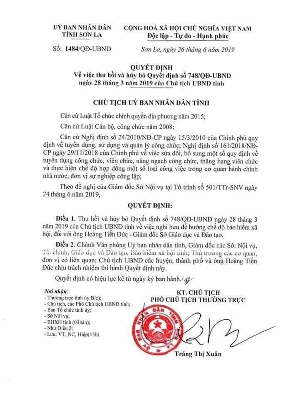Hủy quyết định nghỉ hưu hưởng chế độ của Giám đốc Sở GDĐT Sơn La - 1 Hủy quyết định nghỉ hưu hưởng chế độ của Giám đốc Sở GDĐT Sơn La - 1