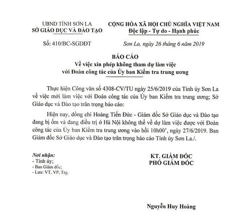 Giám đốc Sở GDĐT Sơn La “cáo bệnh”, chưa làm việc với đoàn kiểm tra Trung ương - 2 Giám đốc Sở GDĐT Sơn La “cáo bệnh”, chưa làm việc với đoàn kiểm tra Trung ương - 2