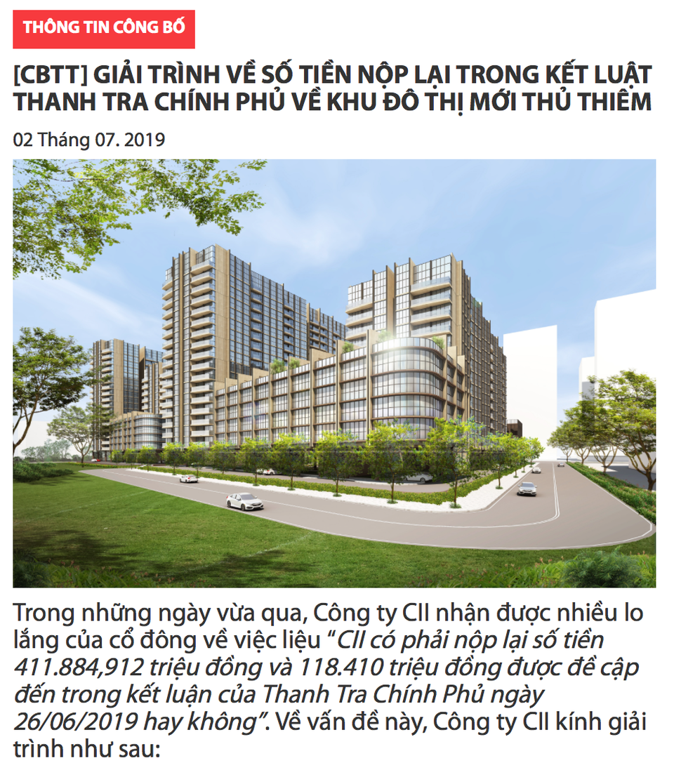 Đổi đất lấy hạ tầng ở Thủ Thiêm: “Đại gia” CII nói gì về hàng trăm tỷ đồng sau thanh tra? - 1 Đổi đất lấy hạ tầng ở Thủ Thiêm: “Đại gia” CII nói gì về hàng trăm tỷ đồng sau thanh tra? - 1
