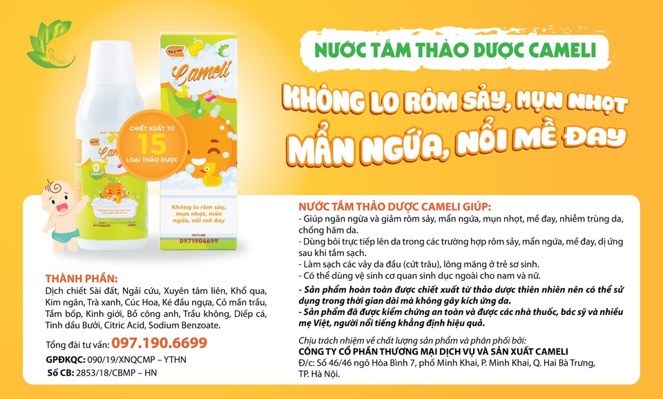 Nước tắm thảo dược Cameli - Sản phẩm an toàn trị rôm sảy cho bé yêu - 5 Nước tắm thảo dược Cameli - Sản phẩm an toàn trị rôm sảy cho bé yêu - 5