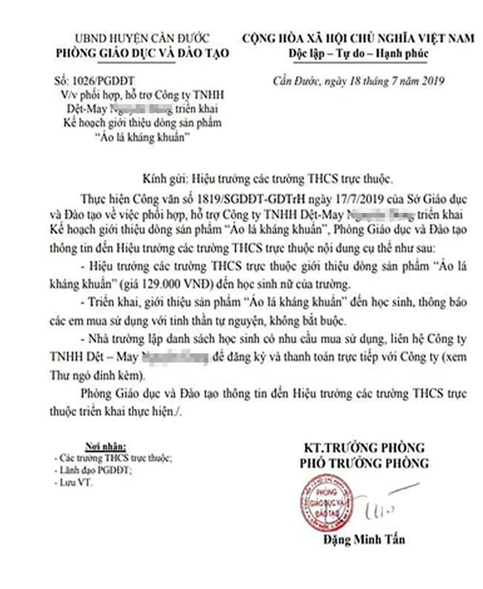 Long An: Sở GD-ĐT ngừng giới thiệu bán áo lót nữ sinh - 1 Long An: Sở GD-ĐT ngừng giới thiệu bán áo lót nữ sinh - 1