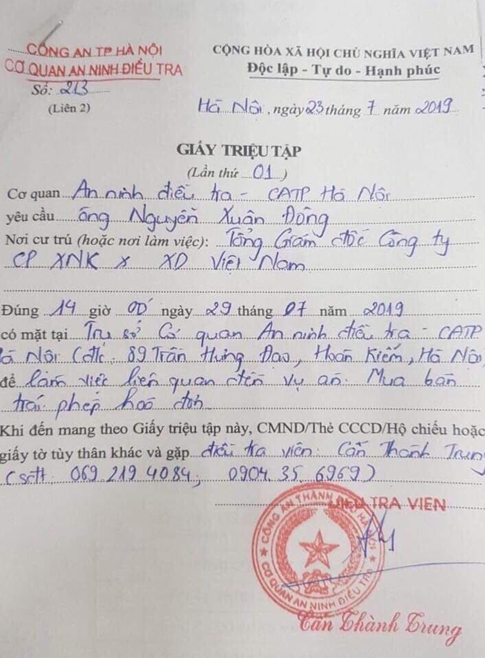 Lan truyền thông tin đại gia Nguyễn Xuân Đông bị công an triệu tập, Vinaconex lên tiếng - 1 Lan truyền thông tin đại gia Nguyễn Xuân Đông bị công an triệu tập, Vinaconex lên tiếng - 1