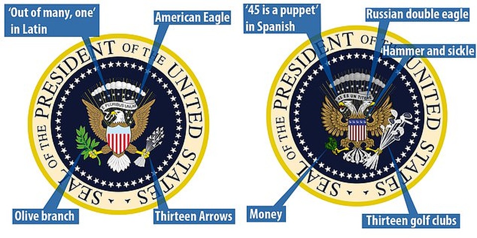 Ông Trump phát biểu trước huy hiệu tổng thống giả in hình đại bàng Nga - 2 Ông Trump phát biểu trước huy hiệu tổng thống giả in hình đại bàng Nga - 2