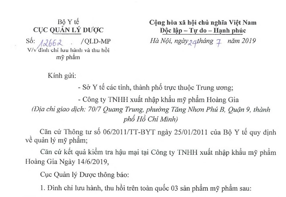 Đình chỉ lưu hành và thu hồi trên toàn quốc 3 sản phẩm mỹ phẩm Holika Holika - 1