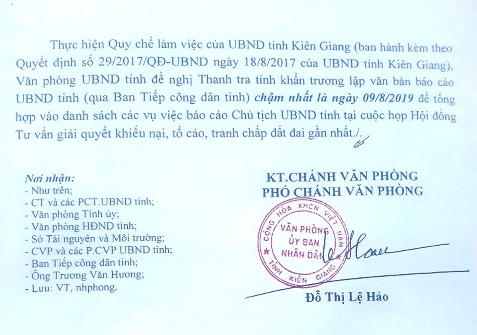 Yêu cầu báo cáo Chủ tịch tỉnh Kiên Giang vụ thu hồi đất 20 năm chưa đền bù cho dân! - 2 Yêu cầu báo cáo Chủ tịch tỉnh Kiên Giang vụ thu hồi đất 20 năm chưa đền bù cho dân! - 2