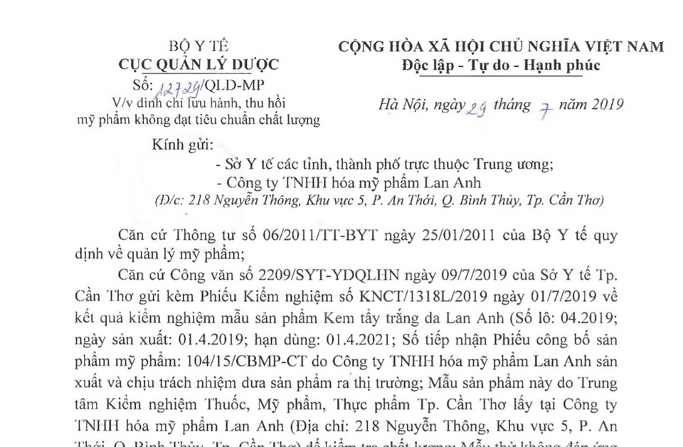 Thêm hàng loạt mỹ phẩm bị đình chỉ lưu hành và buộc phải thu hồi - 1