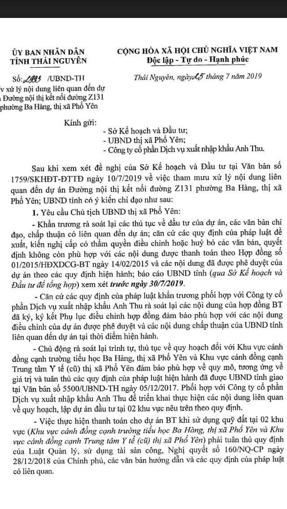 Chủ tịch tỉnh Thái Nguyên tiếp tục chỉ đạo giải quyết vụ doanh nghiệp đầu tư dự án BT kêu cứu - 1