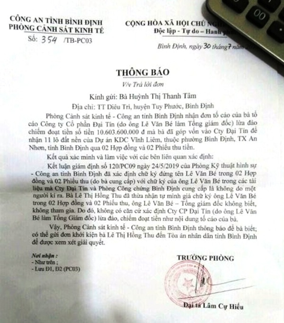 Bất ngờ vụ chủ đầu tư ở Bình Định bị tố cùng một lô đất bán cho nhiều người - 2 Bất ngờ vụ chủ đầu tư ở Bình Định bị tố cùng một lô đất bán cho nhiều người - 2