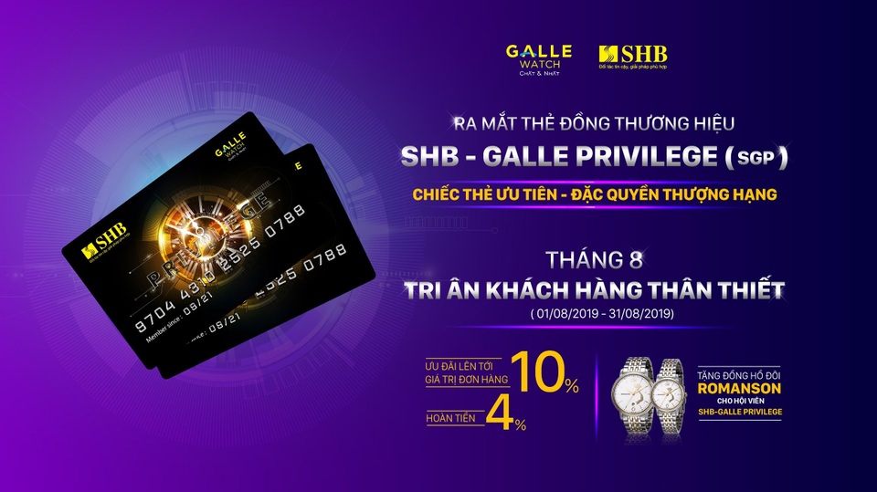 Galle Watch hợp tác cùng SHB phát hành thẻ đồng thương hiệu SGP cùng nhiều ưu đãi trong tháng 8 cho hội viên Galle Privilege - 2 Galle Watch hợp tác cùng SHB phát hành thẻ đồng thương hiệu SGP cùng nhiều ưu đãi trong tháng 8 cho hội viên Galle Privilege - 2