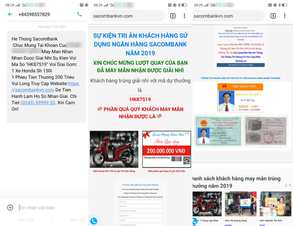 Nạn giả mạo ngân hàng nhắn tin thông báo trúng thưởng xe SH tiếp tục bùng phát - 1 Nạn giả mạo ngân hàng nhắn tin thông báo trúng thưởng xe SH tiếp tục bùng phát - 1