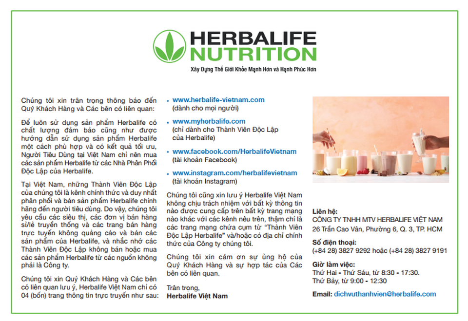 Nên mua sản phẩm từ nhà phân phối độc lập của Herbalife - 1 Nên mua sản phẩm từ nhà phân phối độc lập của Herbalife - 1