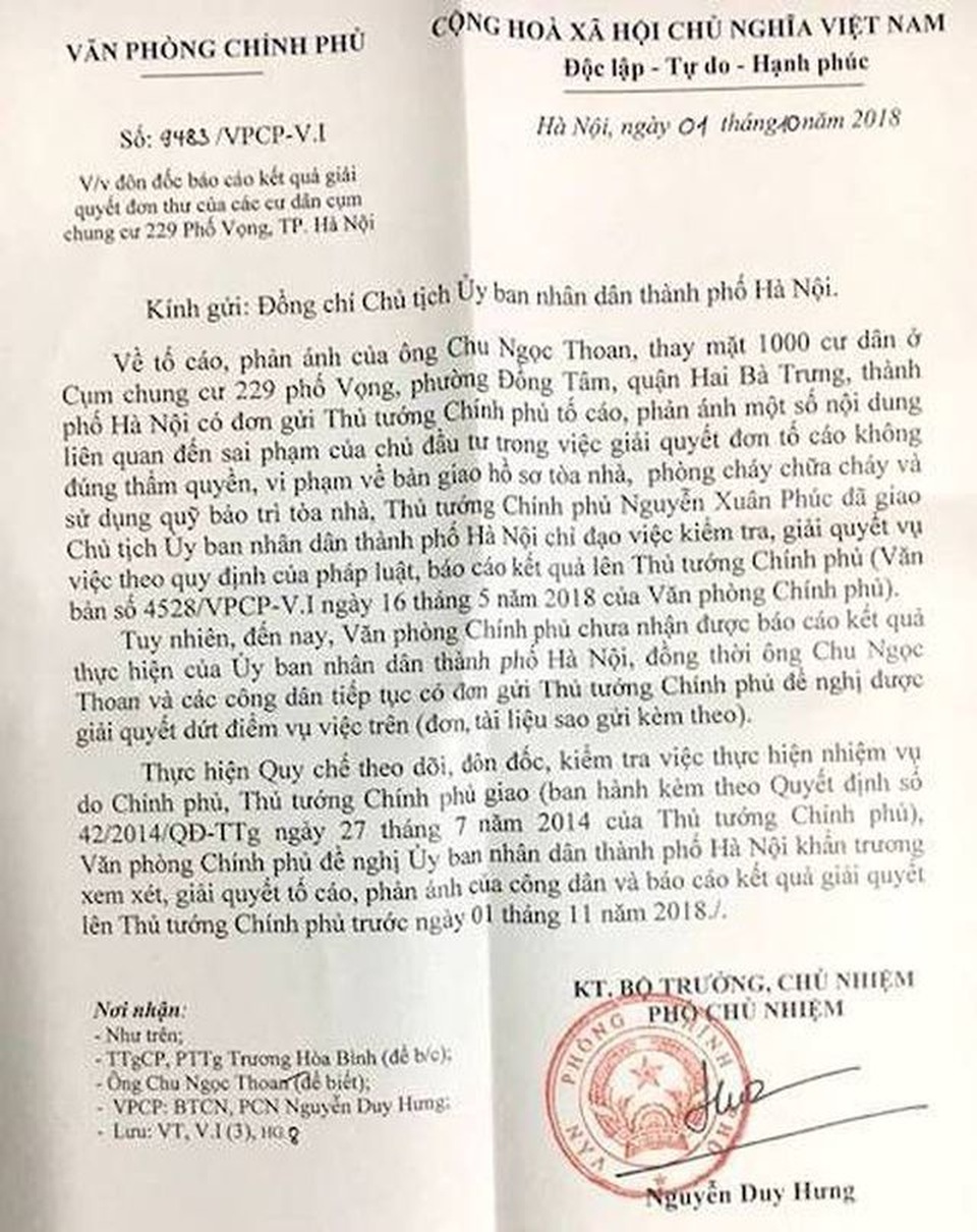 Cư dân chung cư 229 phố Vọng kêu cứu: Quả bóng trách nhiệm được đá đến bao giờ? - 2 Cư dân chung cư 229 phố Vọng kêu cứu: Quả bóng trách nhiệm được đá đến bao giờ? - 2