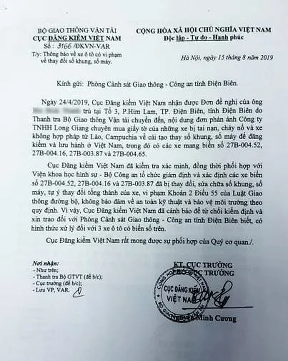 Công an vào cuộc vụ doanh nghiệp làm giả số khung số máy lô xe khách - 1 Công an vào cuộc vụ doanh nghiệp làm giả số khung số máy lô xe khách - 1