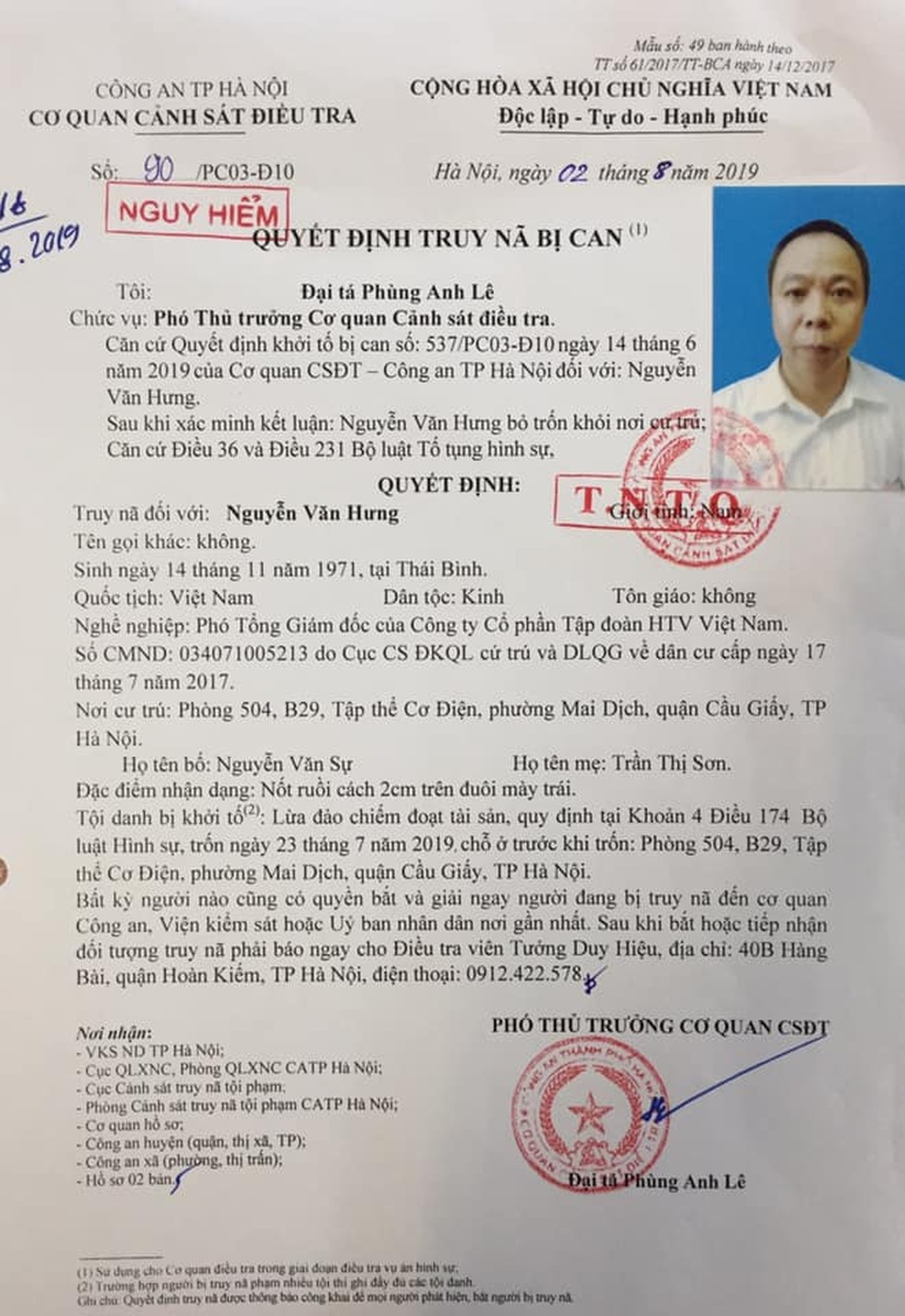 Hà Nội: Truy nã Phó Tổng Giám đốc lừa đảo tiền tỉ tại dự án nhà ở - 1 Hà Nội: Truy nã Phó Tổng Giám đốc lừa đảo tiền tỉ tại dự án nhà ở - 1