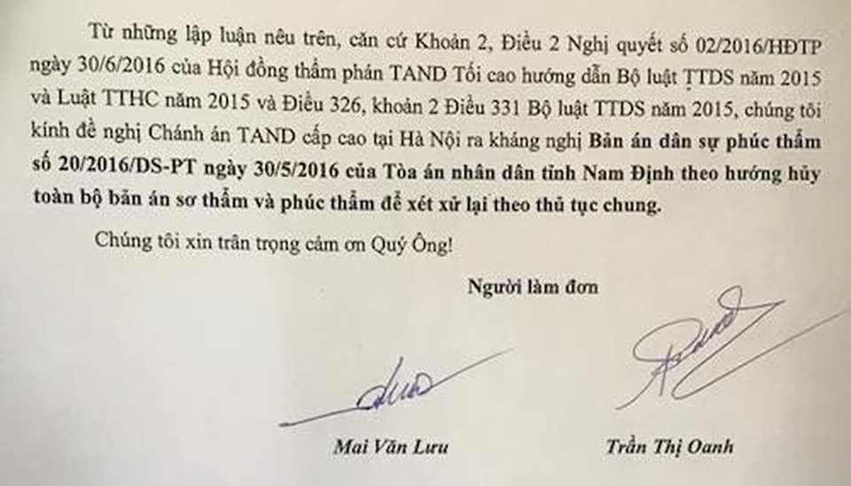 Nam Định: Kháng nghị giám đốc thẩm, huỷ cả 2 bản án sau phản ánh của Báo Dân trí - 5 Nam Định: Kháng nghị giám đốc thẩm, huỷ cả 2 bản án sau phản ánh của Báo Dân trí - 5