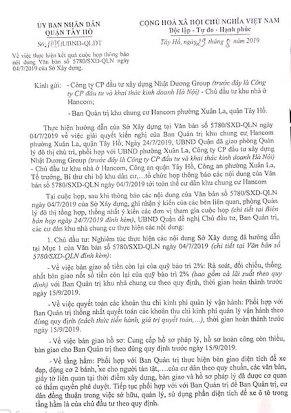 Hỗn loạn tại chung cư Hancom: Quận Tây Hồ ra văn bản, cư dân quyết liệt phản đối - 1 Hỗn loạn tại chung cư Hancom: Quận Tây Hồ ra văn bản, cư dân quyết liệt phản đối - 1