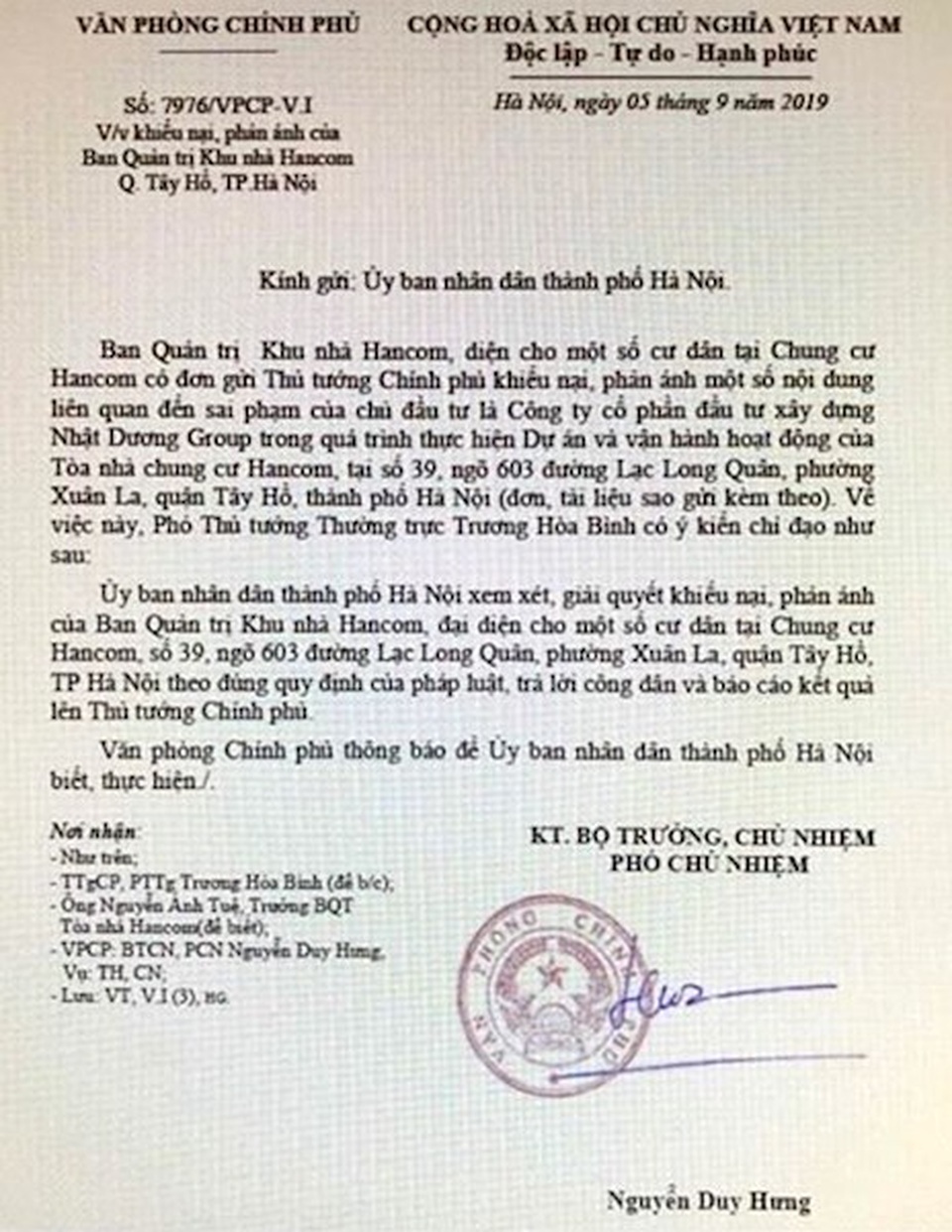 Vụ cư dân Hancom kêu cứu đỏ tòa nhà: Yêu cầu báo cáo Thủ tướng kết quả giải quyết - 1 Vụ cư dân Hancom kêu cứu đỏ tòa nhà: Yêu cầu báo cáo Thủ tướng kết quả giải quyết - 1