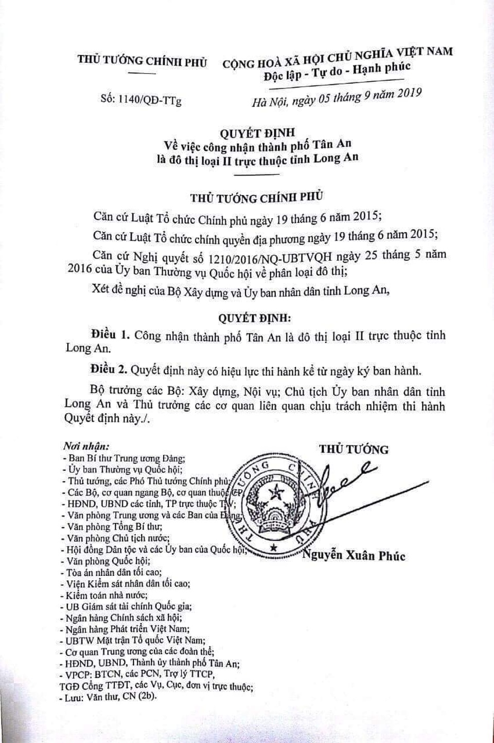 Thành phố Tân An được công nhận là đô thị loại II - 1 Thành phố Tân An được công nhận là đô thị loại II - 1